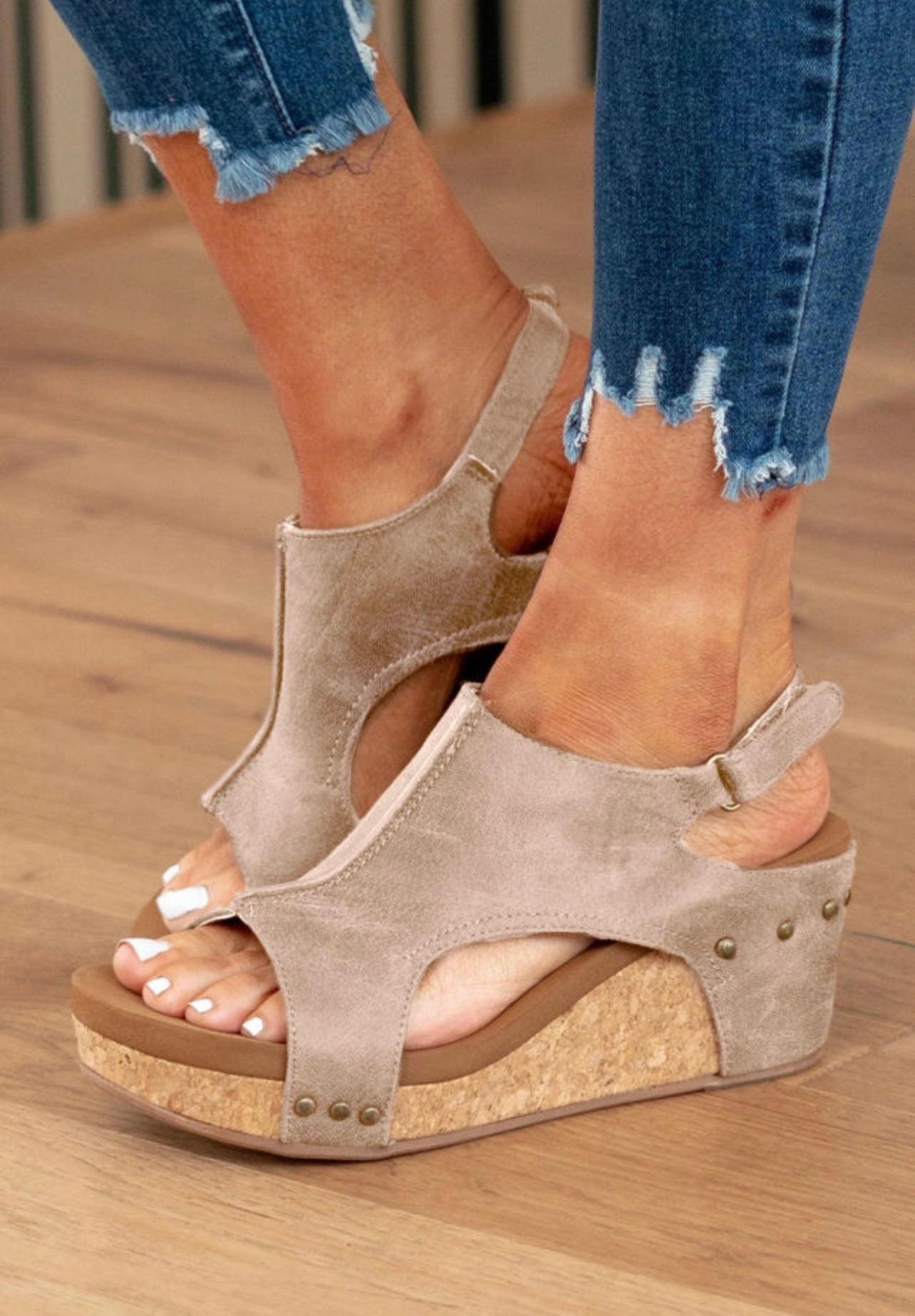Vintage Leather Studded Wedge Sandal