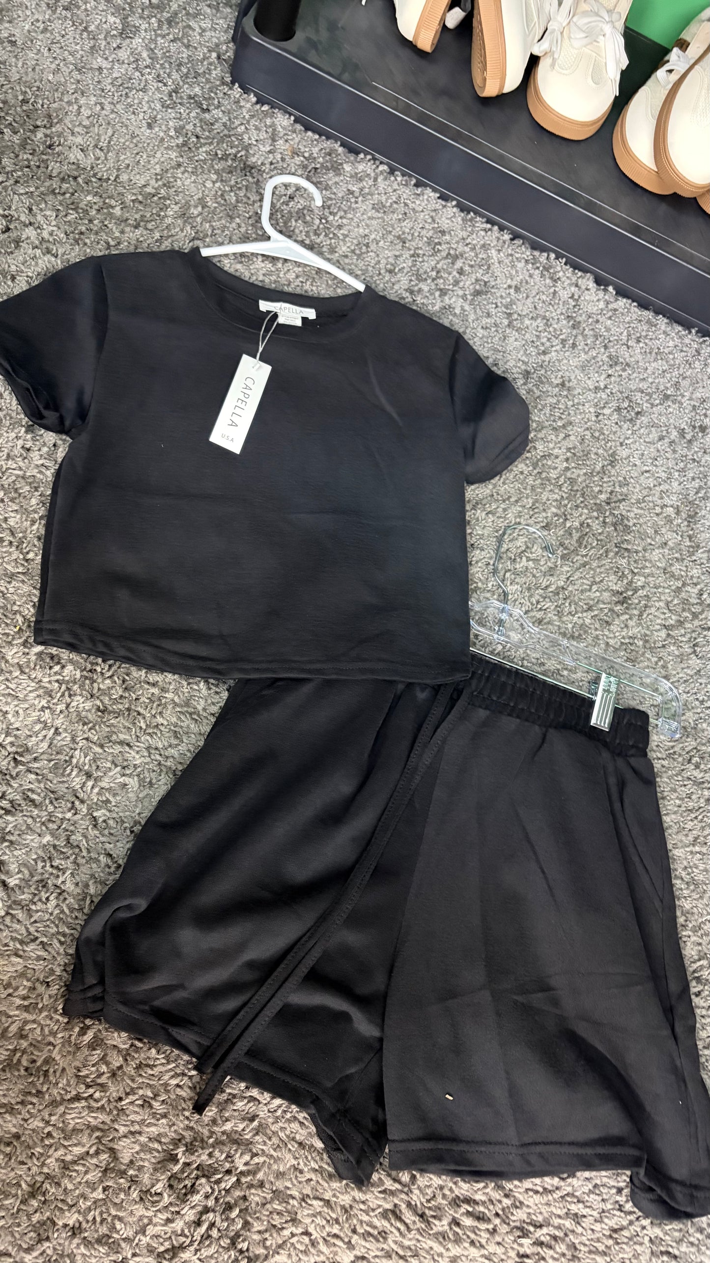 Cropped Tee Short Set Black