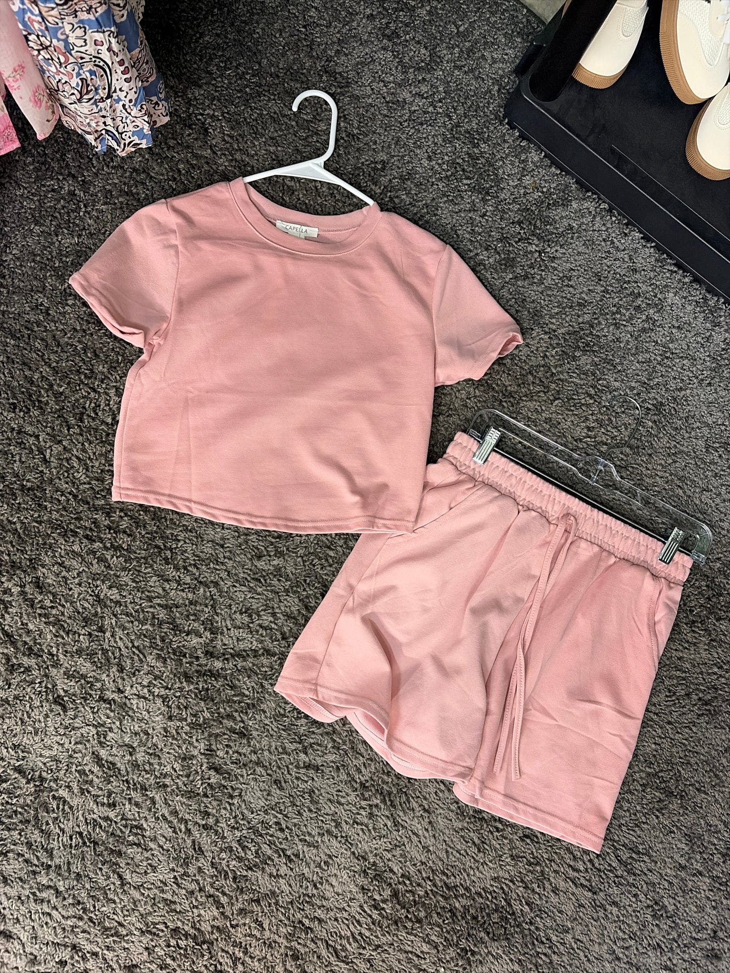 Crop Tee Short Set Pink