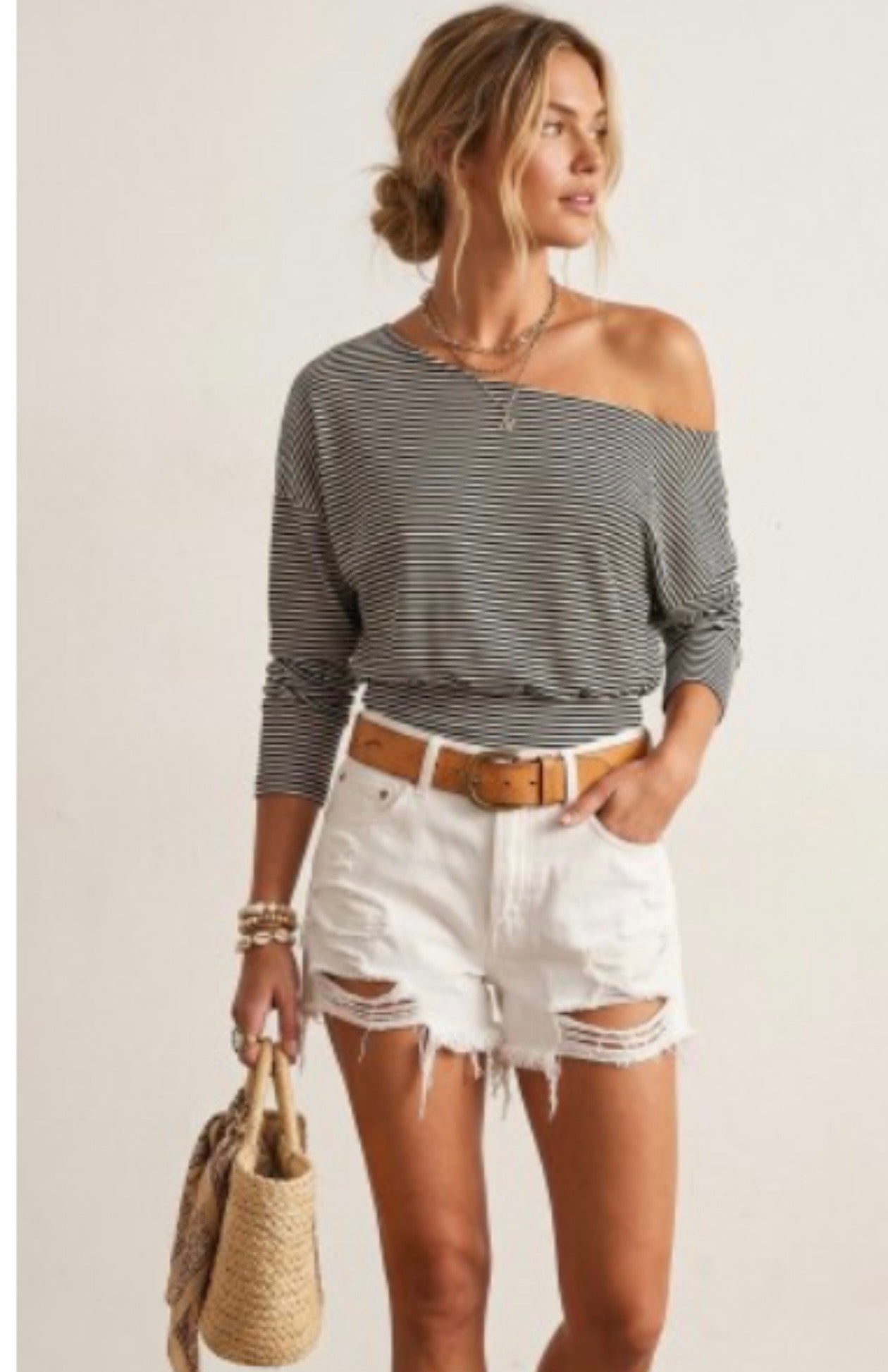 Off shoulder striped top available in light blue