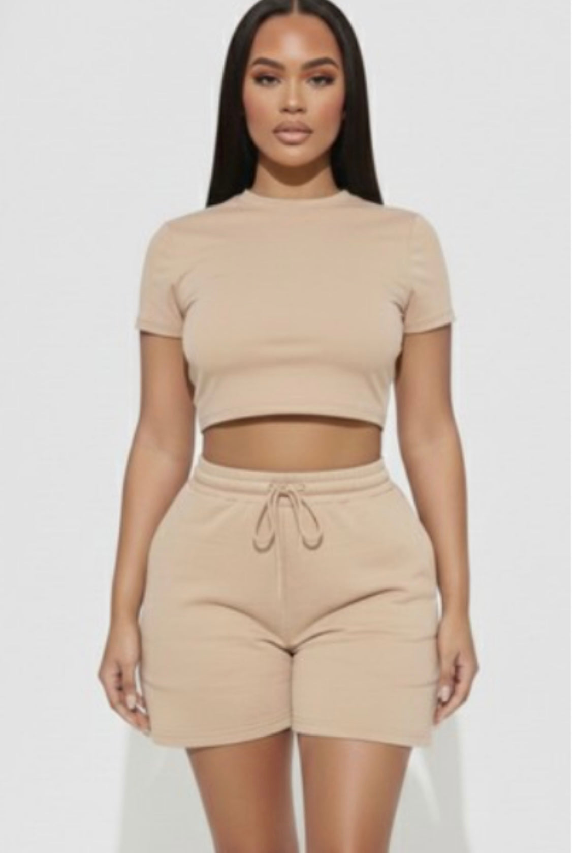 Crop Tee Short Set Beige