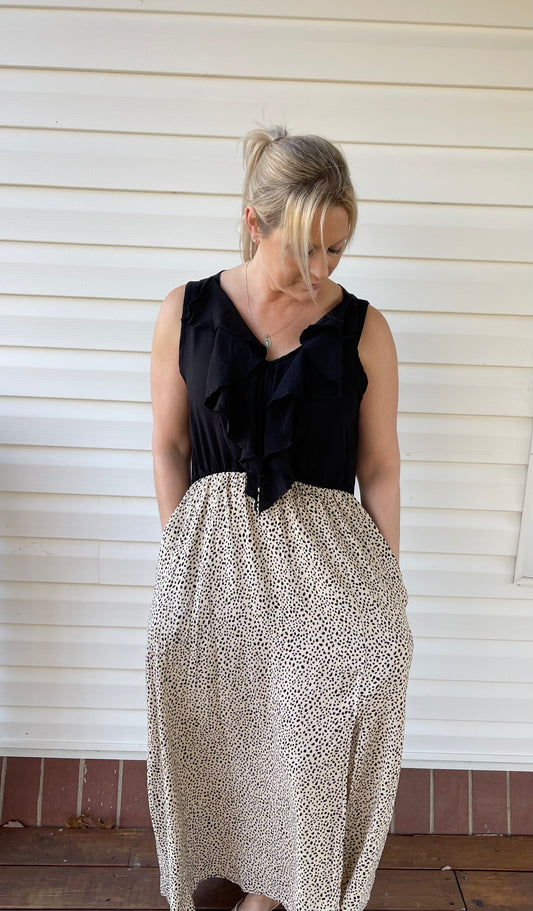 Black Ruffle Tank and Leopard Print Dress