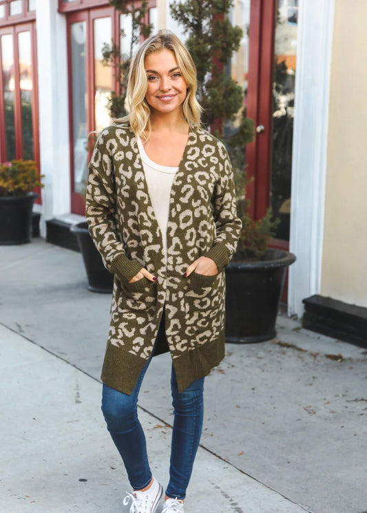 Olive and Taupe Cardigan Sweater