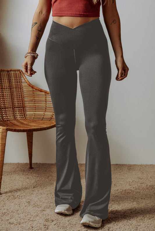 Dark Grey High Waist Flared Leggings