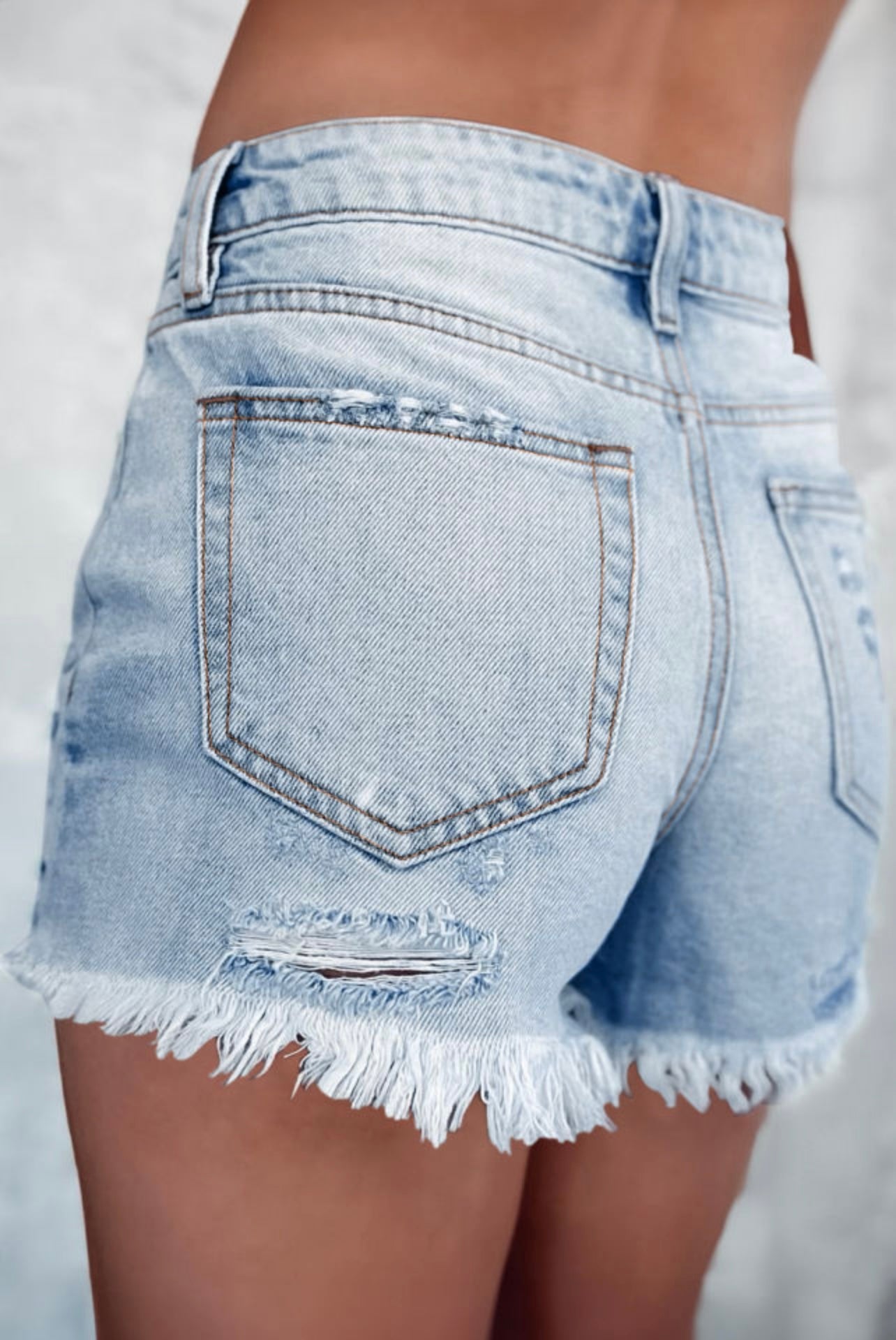 Distressed Raw Hem High Waist Denim Shorts