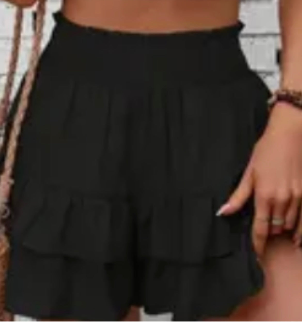 Black high waist ruffled skirt with shorts underneath