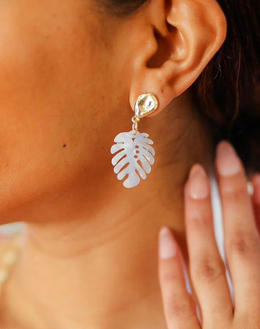 Pearl Tropical Acrylic Leaf Drop Earrings