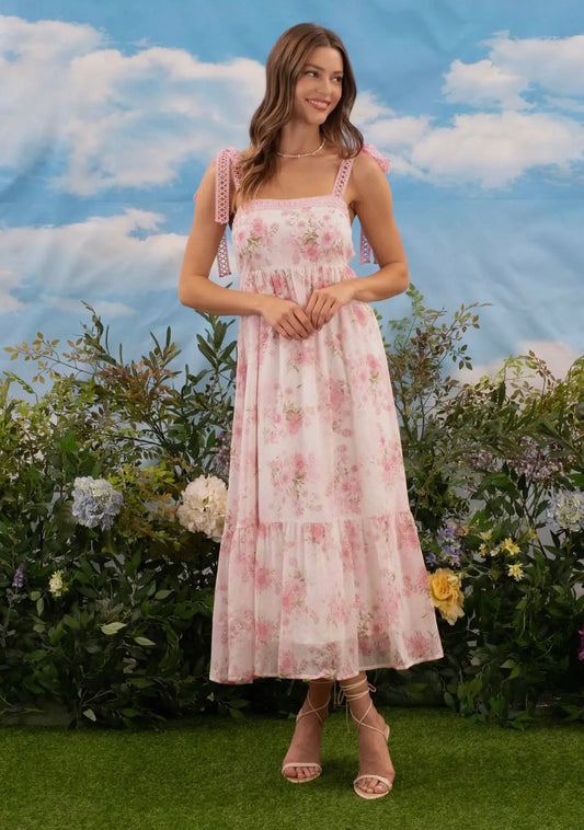 Pink Floral Crochet Maxi