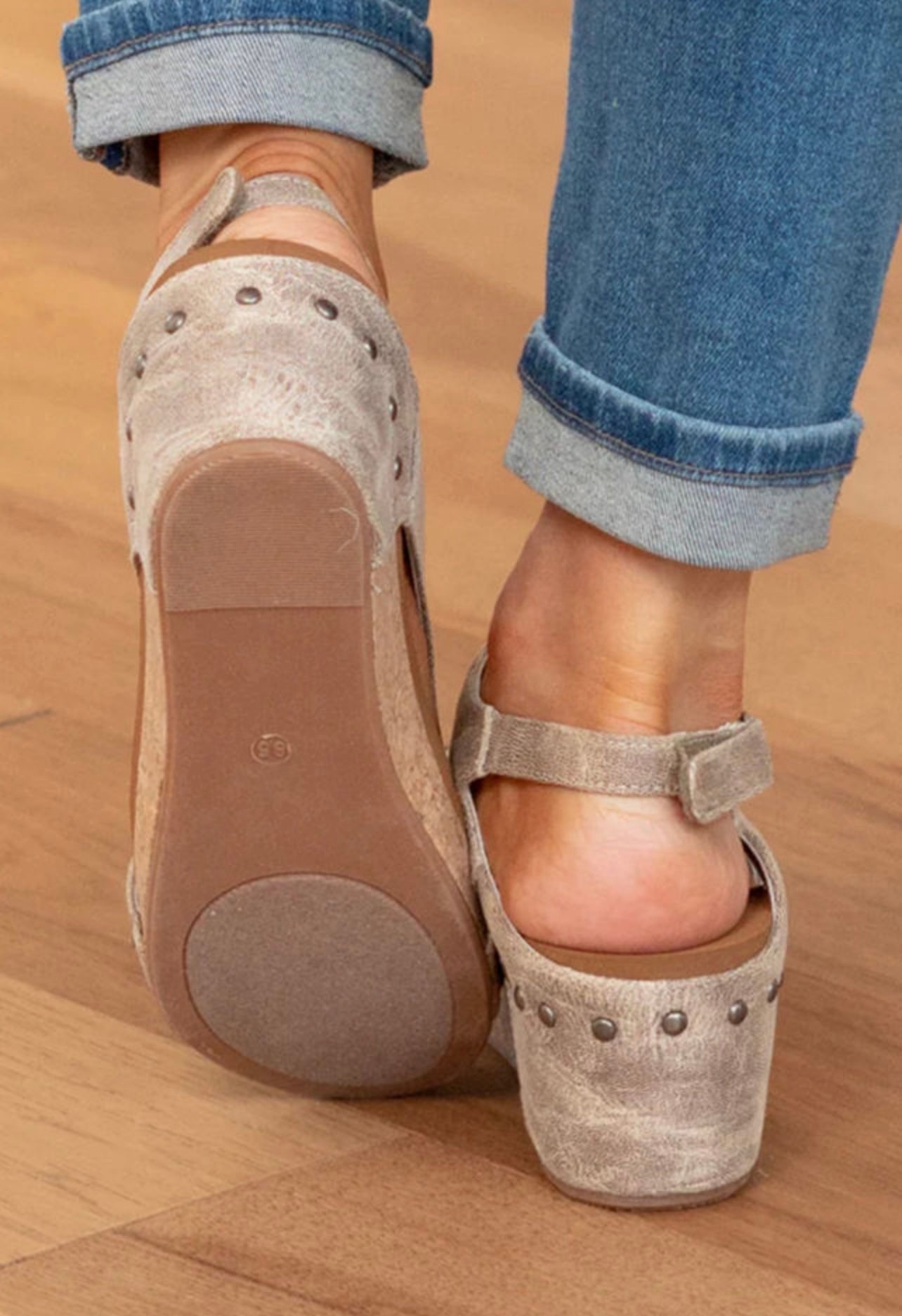 Vintage Leather Studded Wedge Sandal