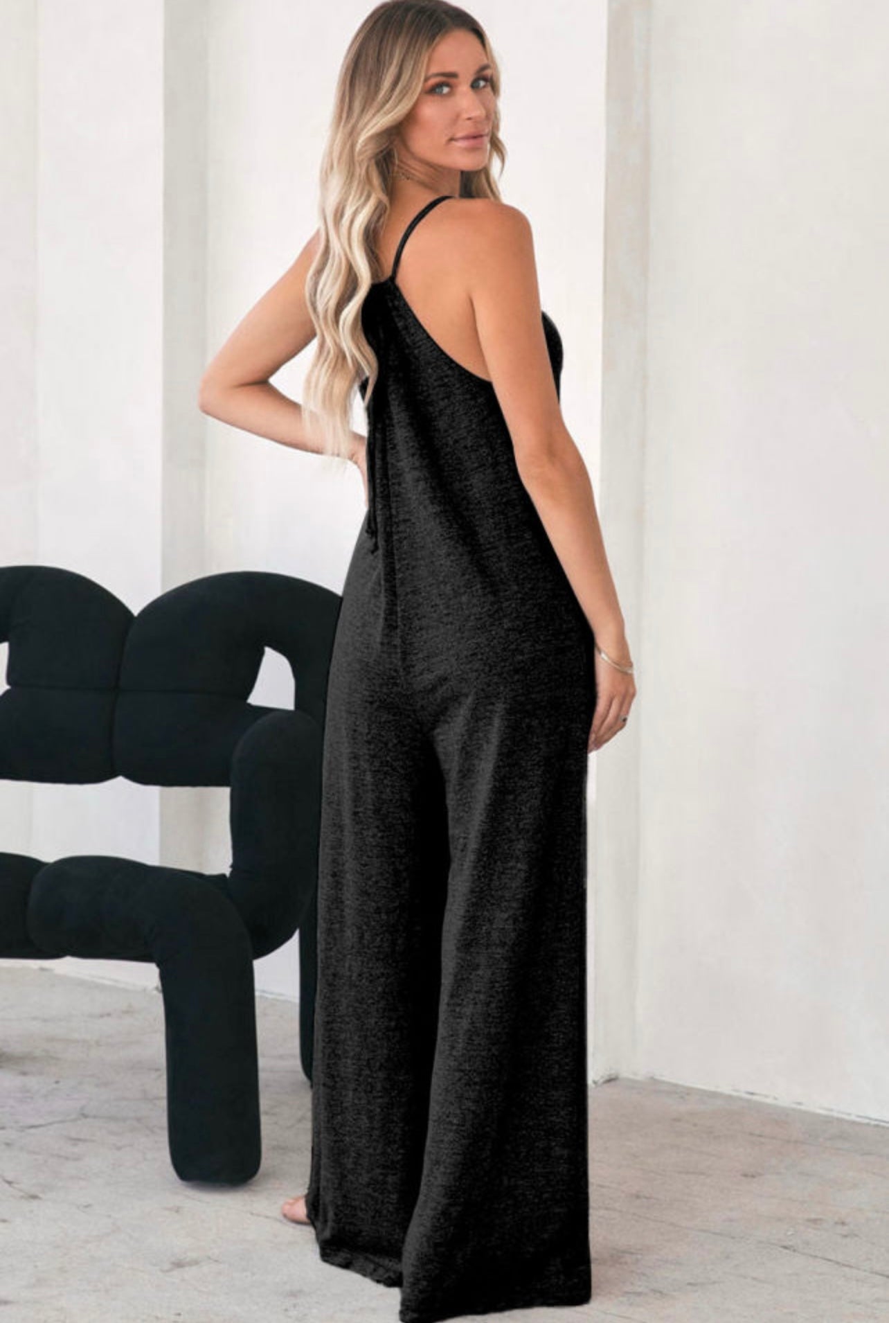 Black Patch Pockets Wide Legged Romper