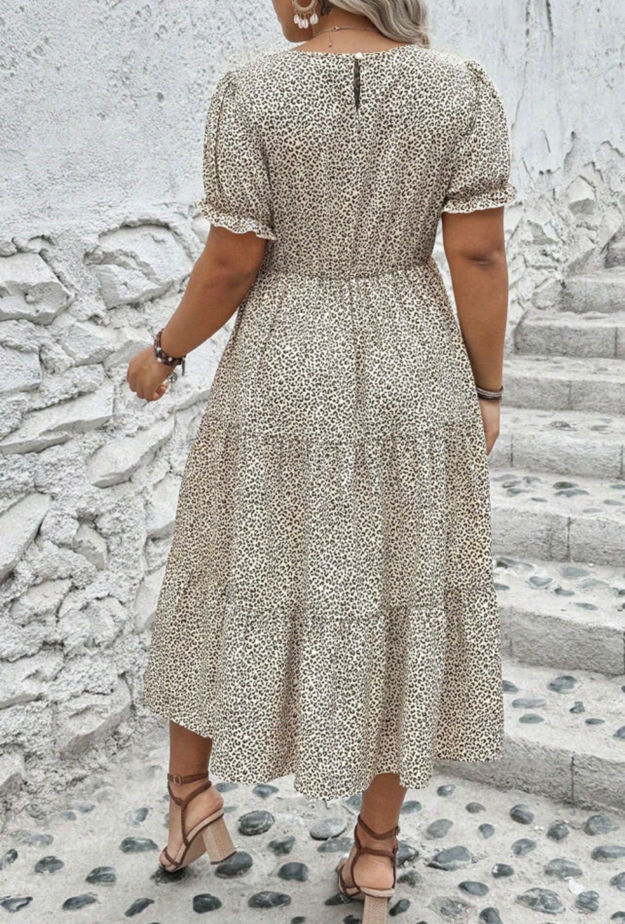 Leopard Print Plus Size Frill Trim Dress